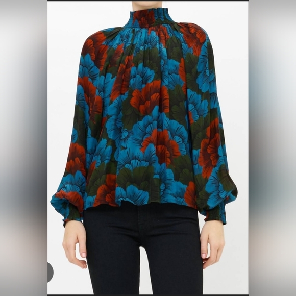 Oliphant Tops - Oliphant High Neck Blouse Madrid Blue Womens Medium New